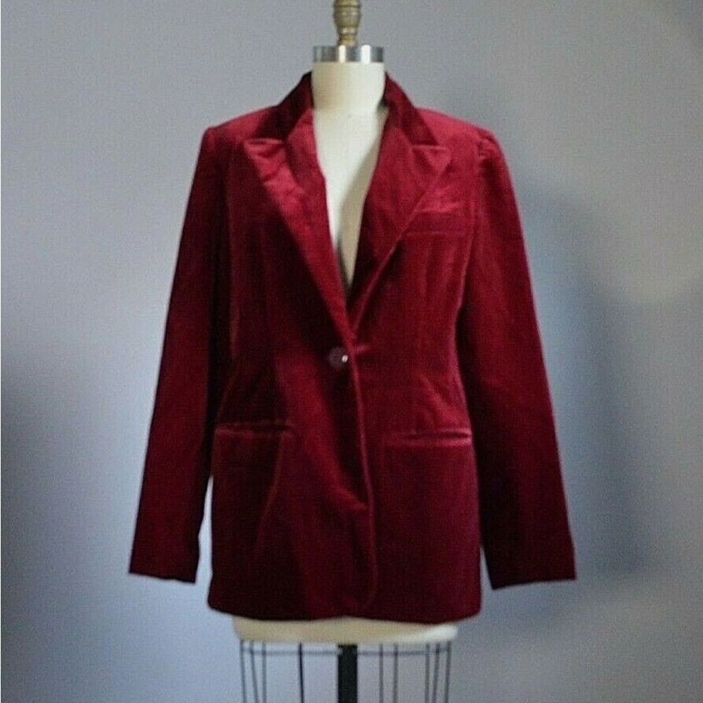 VINTAGE SAKS FIFTH AVENUE JEWEL TONE BURGUNDY VELVET BLAZER JACKET